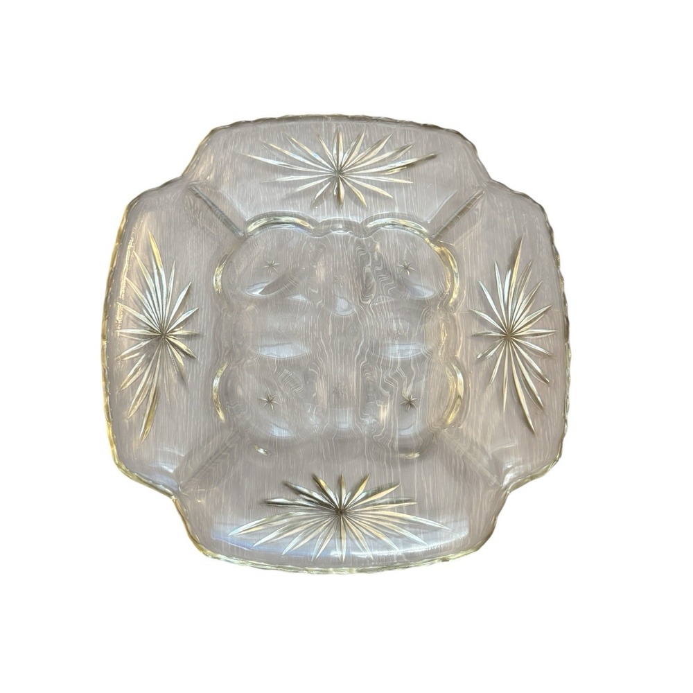 Vintage Federal Glass Starburst Deviled Egg Platter Tray 12” Holds 8 Eggs